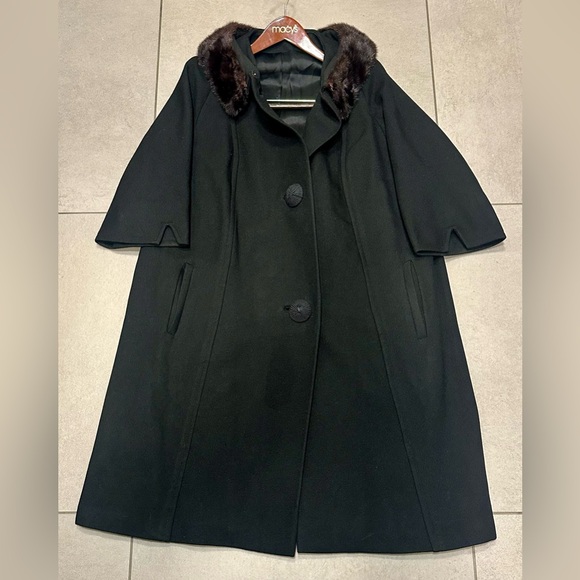 Vintage 60’s Braetan Juniors Black Coat Mink Collar Large EUC Union Made USA - Picture 4 of 12